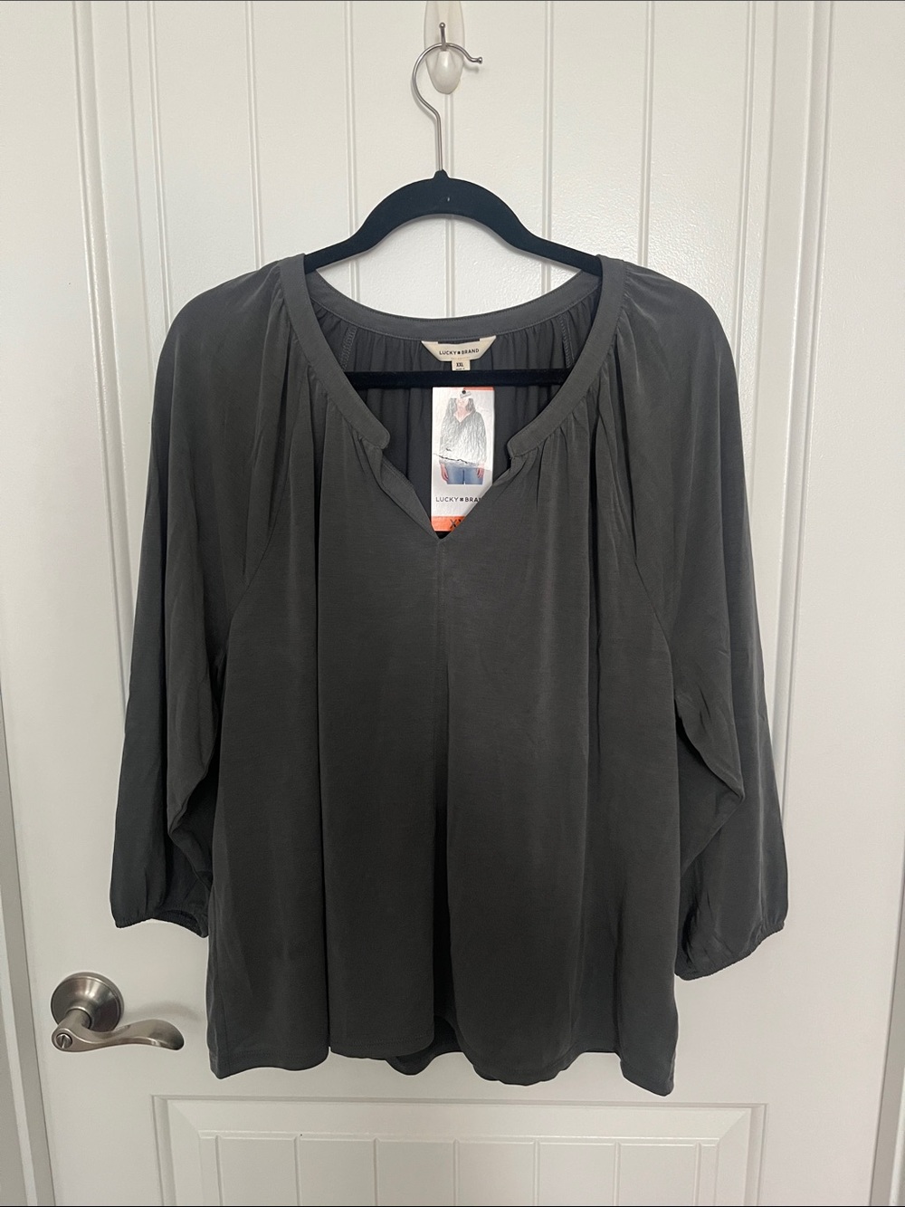 Lucky Brand Dark Charcoal Peasant Tunic Top XXL